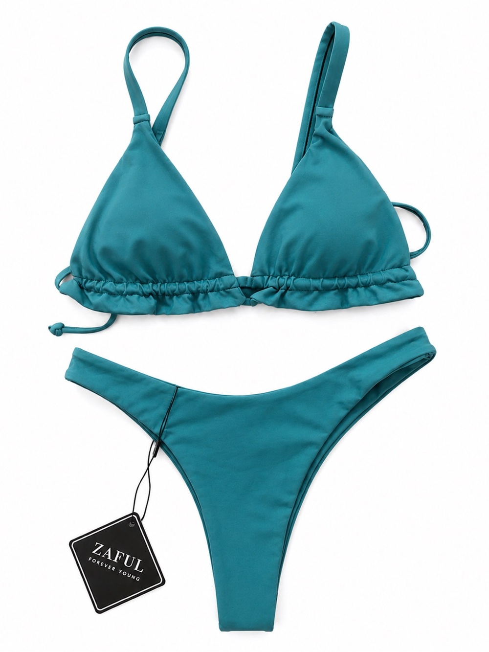 Zaful Bikini Set Women’s Small Teal Triangle Top High Cut Bottom NWOT Beach